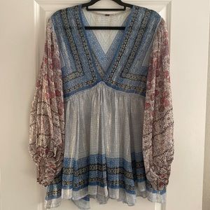 FREE PEOPLE golden tulle printed top